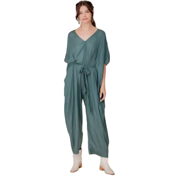 Sage Green Baggy Oversized Belted Jumpsuit - Picture 3 of 4
